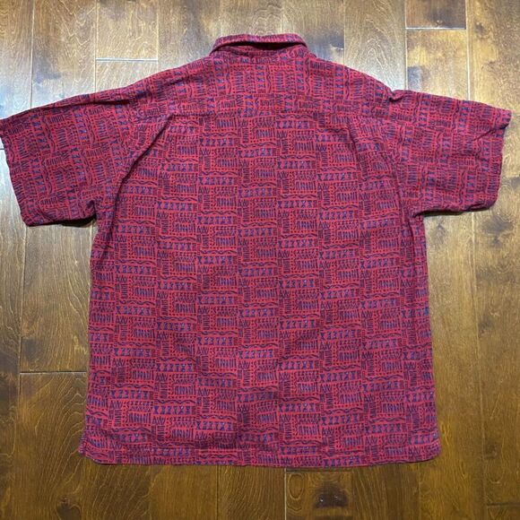 Old College Inn Vintage AOP Tribal Print Red Navy Button Front Casual Shirt XL - Picture 6 of 9